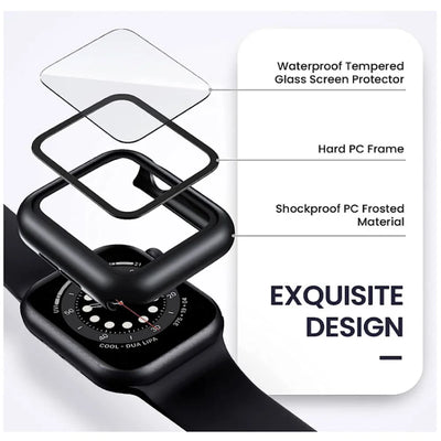 Tempered Glass+Case For Apple Watch 38mm 40mm 41mm 42mm 44mm 45mm 46mm Screen Protector Protective Cover iWatch 10 8 7 9 6 SE 5 - Smarsty