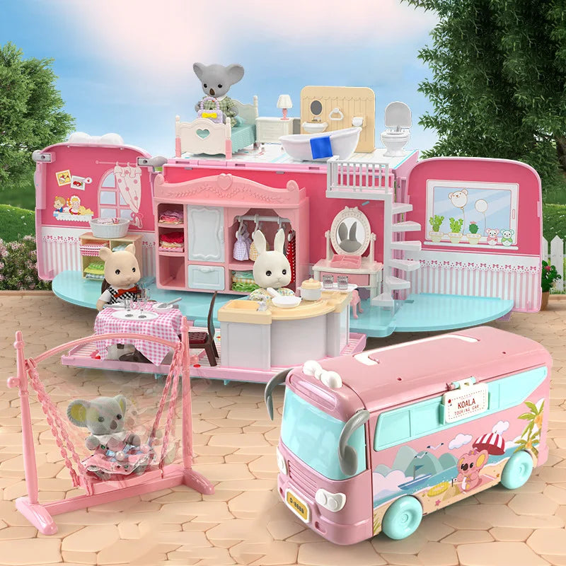 Dollhouse Koala Diary Girl Play House Toy Diy Tour Bus Bedroom Dresser Dining Kitchen Bathroom Shop Pretend Family Toys Girls by Smarsty