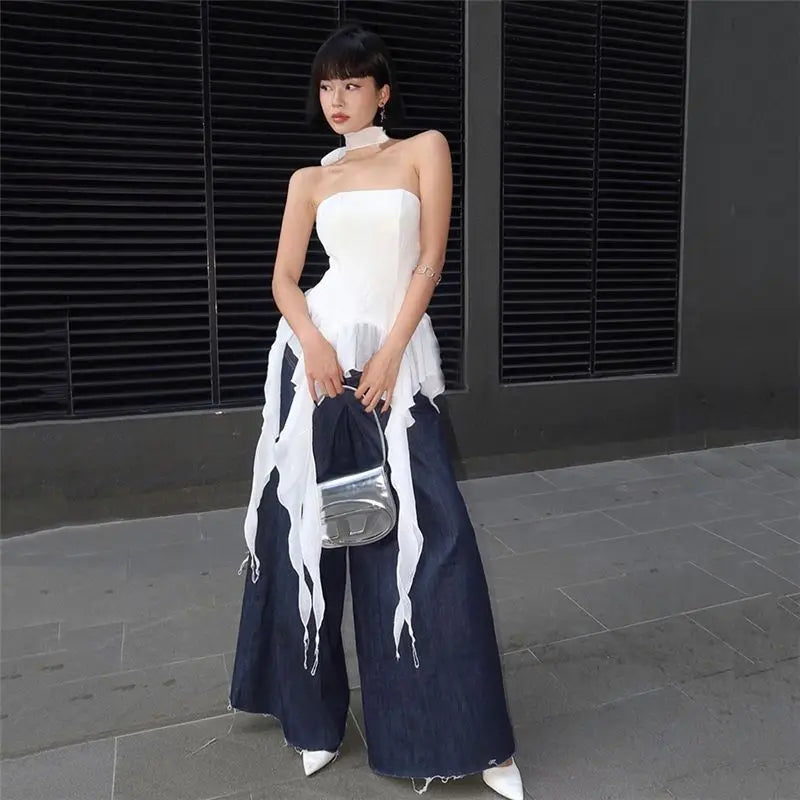 Sexy Off Shoulder Crop Tops Spring Summer Halter Sleeveless Streetwear Y2K White Solid Tank Top Casual Evening Party Club Tees