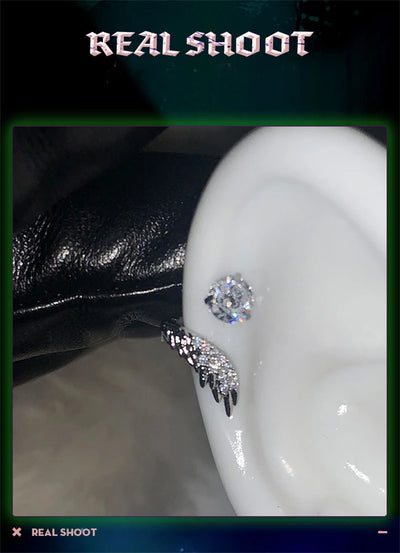 Stainless Steel Ear Cuff With Rhinestone Wing Sparkle - Smarsty