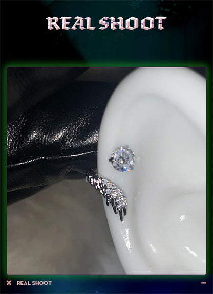 Stainless Steel Ear Cuff With Rhinestone Wing Sparkle - Smarsty