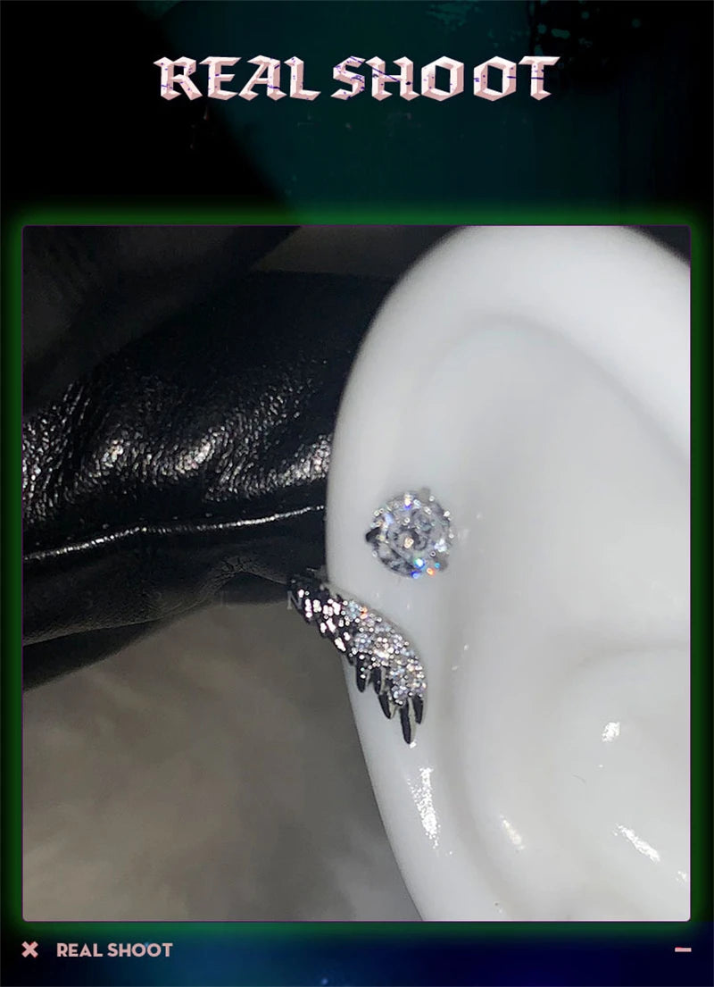 Stainless Steel Ear Cuff With Rhinestone Wing Sparkle - Smarsty