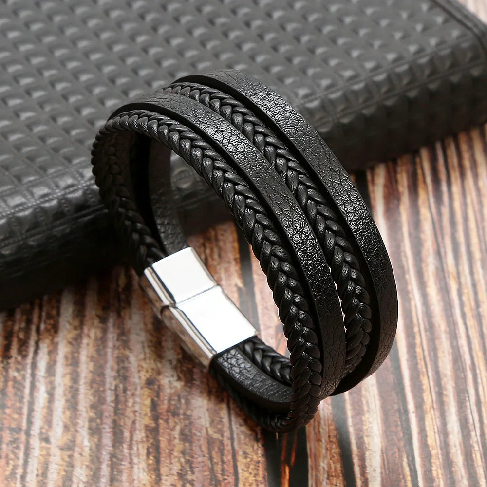 Men Leather Bracelet with Tiger Eye Beads Stylish Gift - Smarsty