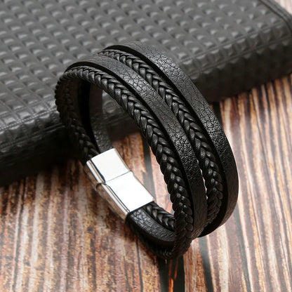 Men Leather Bracelet with Tiger Eye Beads Stylish Gift - Smarsty