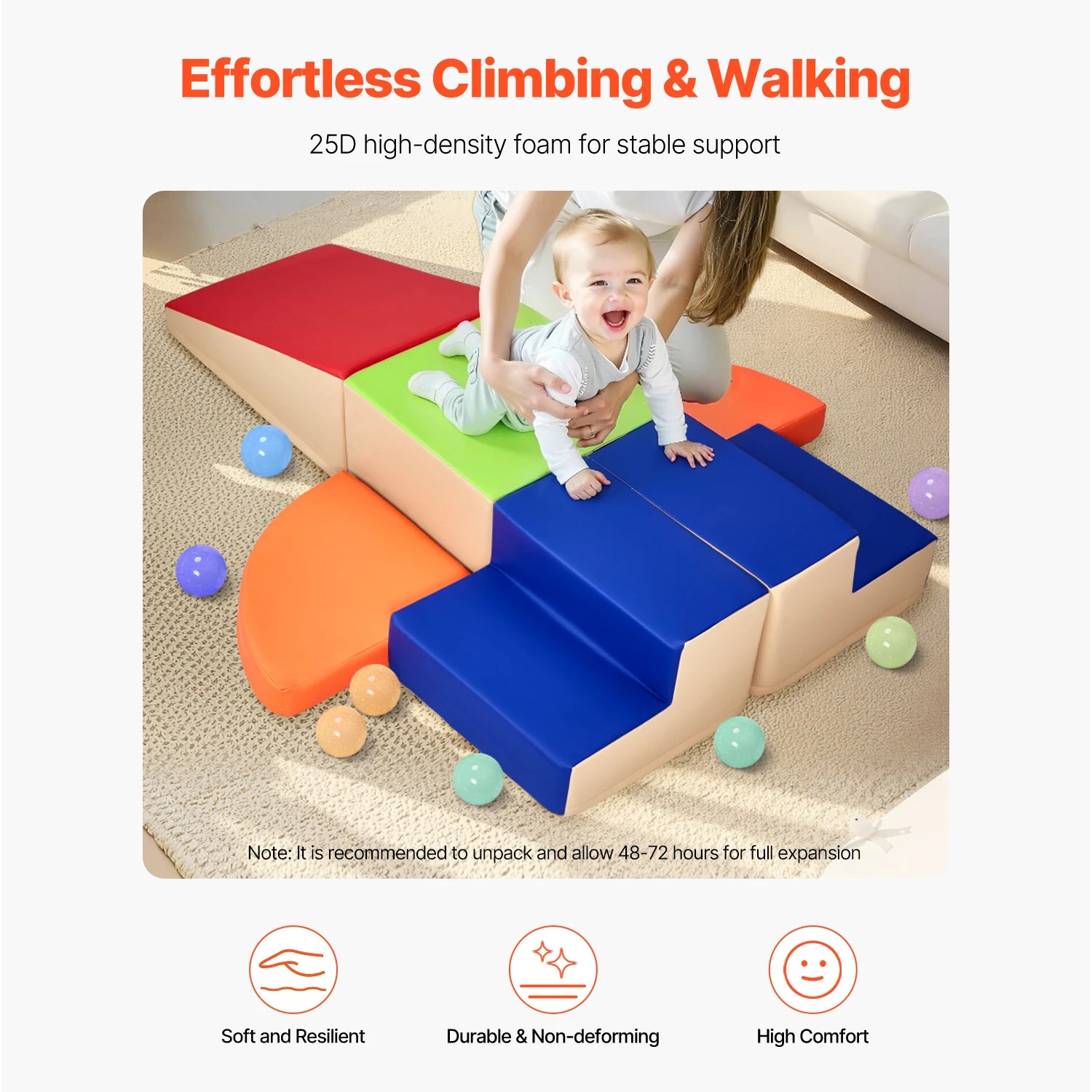 SucceBuy 6Pcs Kids Foam Climbing Toys Activity Playset PU Leather Indoor Crawl Climbing Blocks for Children Crawling & Sliding
