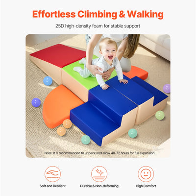 SucceBuy 6Pcs Kids Foam Climbing Toys Activity Playset PU Leather Indoor Crawl Climbing Blocks for Children Crawling & Sliding