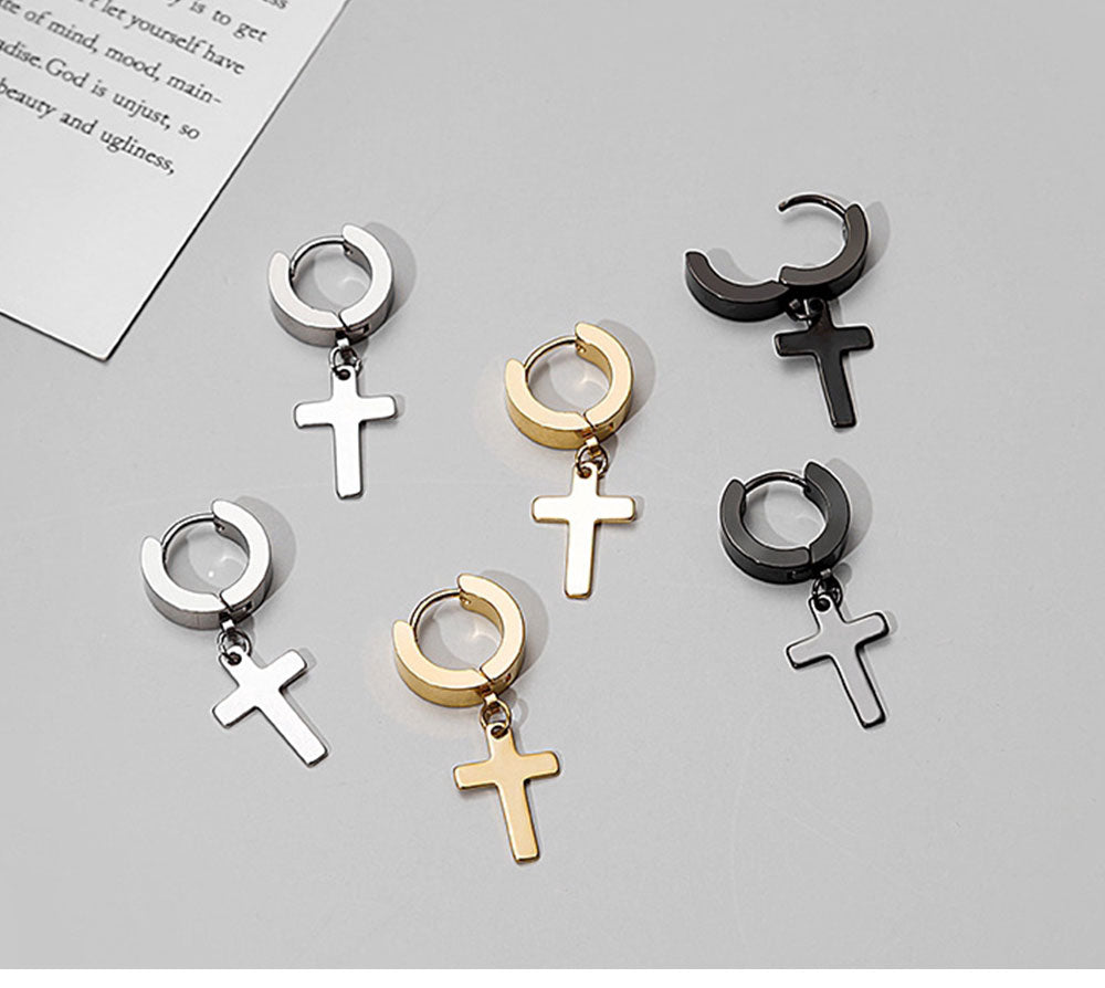 Stainless Steel Cross Dangle Earrings for Men and Women - Smarsty