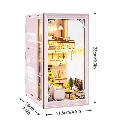 DIY Book Nook Shelf Insert Kit 3D Wooden Puzzle Doll House Assembly Building Model Bookends With Furniture LED Light Xmas Gifts by Smarsty