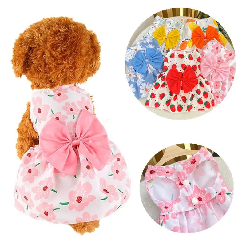 Cute Dog Princess Dress with Bow and Lace - Smarsty