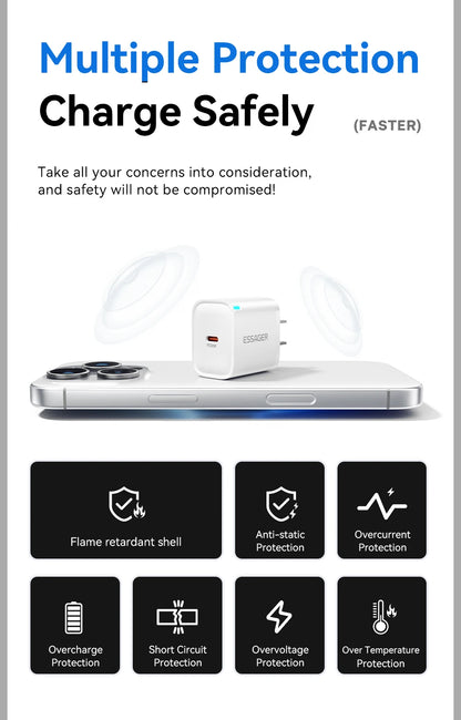 Essager Mini 30W Type C Charger PD QC3.0 Fast Type C Charger For iPhone 16 15 14 13 Pro Samsung S25 Xiaomi iPad Travel Adapter - Smarsty