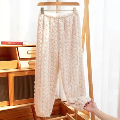 Autumn Women Solid Warm 2 Piece Sets Thicken Velvet Ribbed Fleece Set Pullover And Pants Women Casual Pajama Sets 2024 - Smarsty