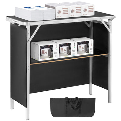 SucceBuy Folding Portable Bar Table Tradeshow Podium Table for Party Picnic Exhibition Include Carrying Case Storage Shelf Skirt - Smarsty