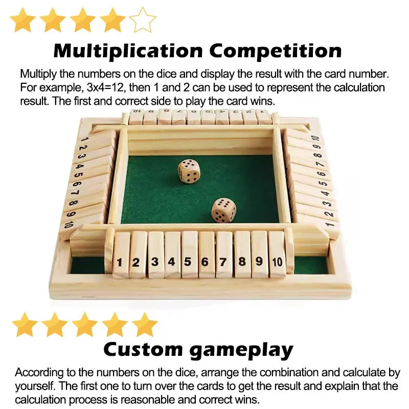 Wooden Dice Board Game Shut The Box for 4 Players Flaps & Dices Game Parent-children Interaction Family Entertainment by Smarsty