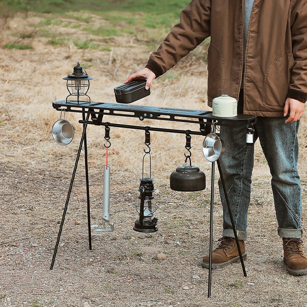 Foldable Camping Tripod Top Plate High Strength Bending Camping Hanging Rack Top Plate with Hanging Hole for BBQ Picnic Hiking