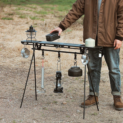 Foldable Camping Tripod Top Plate High Strength Bending Camping Hanging Rack Top Plate with Hanging Hole for BBQ Picnic Hiking