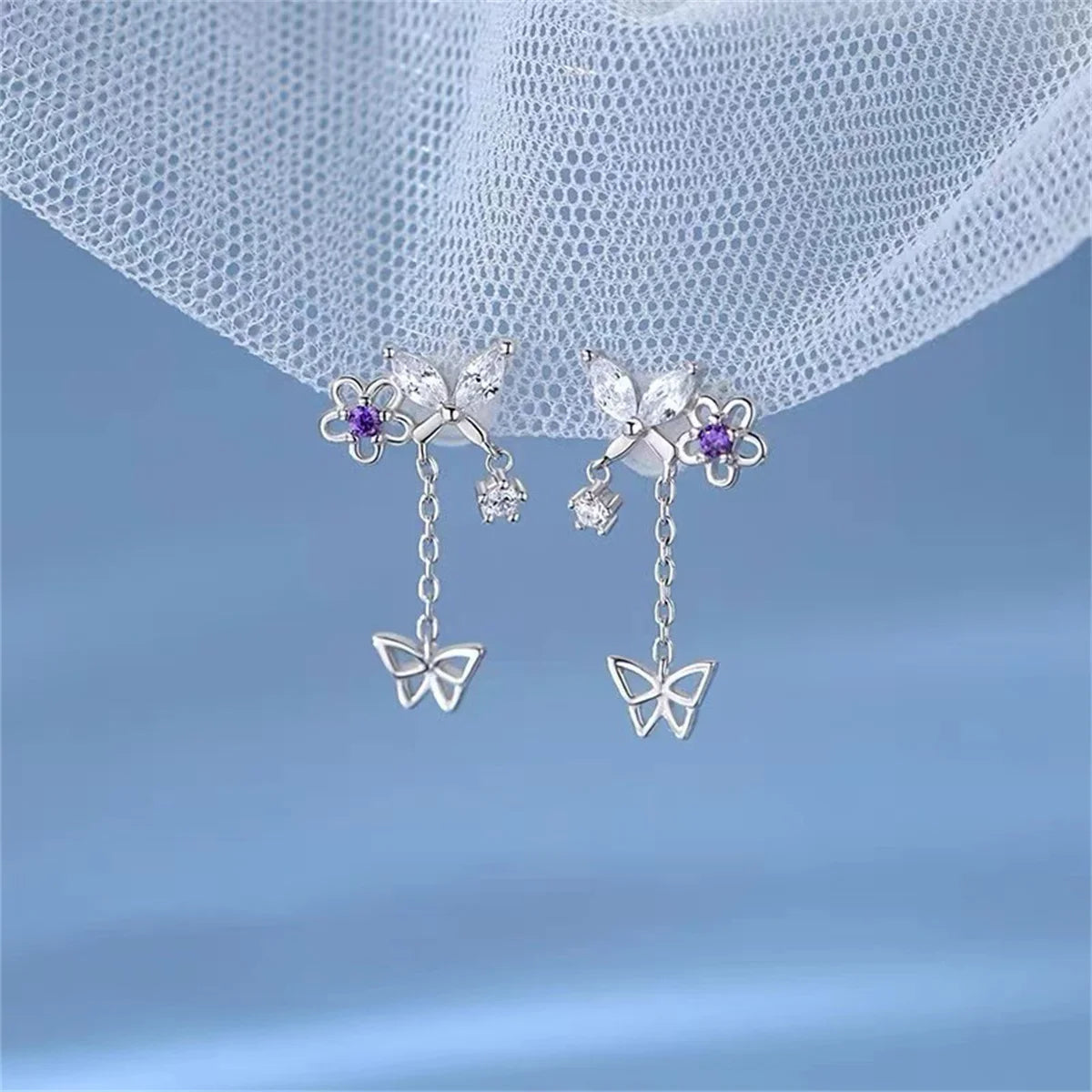 Korean Moon Butterfly Crystal Drop Earrings for Party Women - Smarsty