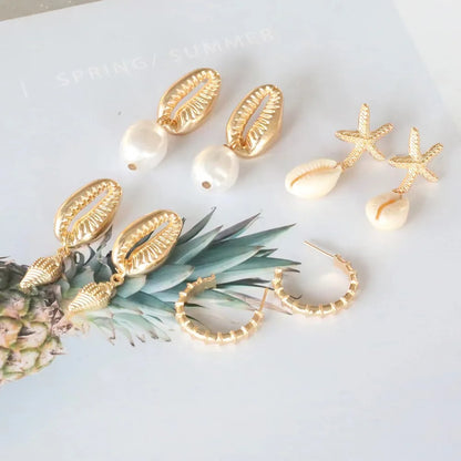 Bohemia Shell Starfish Dangle Earrings Set for Summer Style - Smarsty