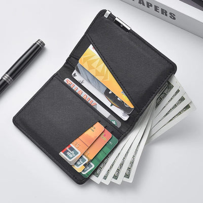 Black Faux Leather Small Slim Business-Style Wallet - Multiple Card Slots, Credit Card and Driver's License Holder, Geometric In - Smarsty