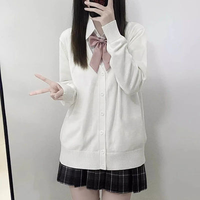 Japanese fashion solid color V-neck knitted sweater,original newJK uniform cardigan top,autumn and winter women's cotton sweater - Smarsty