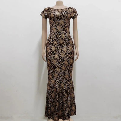 Women Dress Elegant Flower Party Dress Off the Shoulder Short Sleeve Slit Maxi Long Dresses for Woman - Smarsty