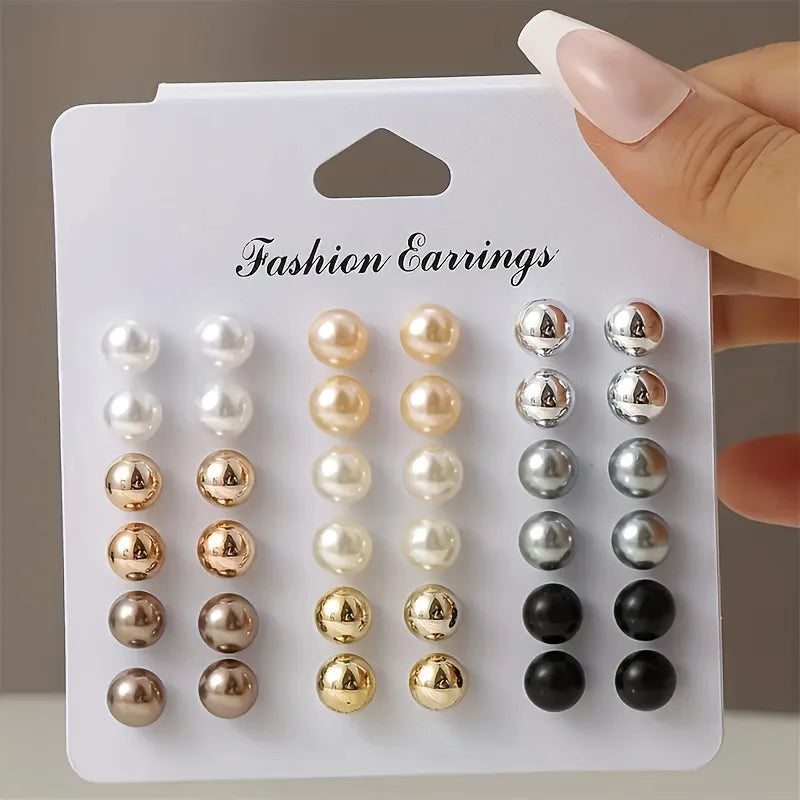Elegant Multicolor Imitation Pearl Stud Earrings Set - Smarsty