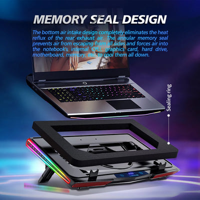 Laptop Cooling Pad RGB USB Cooler Adjustable Stand - Smarsty