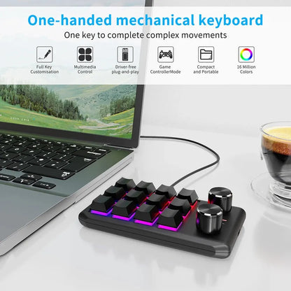 Bluetooth Macropad With 2 Knobs RGB 12 Key Mechanical