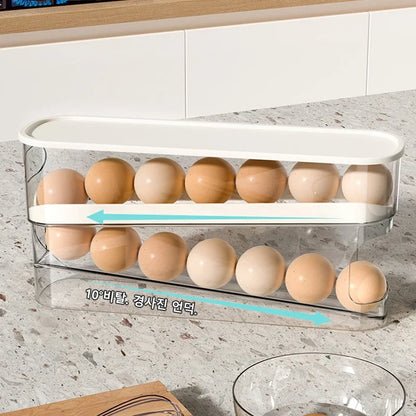 Slide Type Egg Carton Double Automatic Egg Roller Refrigerator Side Door Egg Storage Kitchen Countertop Egg Holder by Smarsty