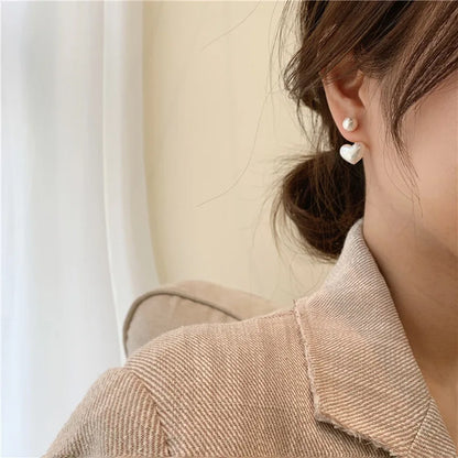Heart Shaped Pearl Geometric Earrings For Women Daily Wear - Smarsty