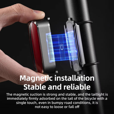 ROCKBROS Bicycle Light Magnetic Smart Tail Light Type-C Charge 7 modes 400mAh LED Lamp Beads Intelligent Brake Sensor Function - Smarsty