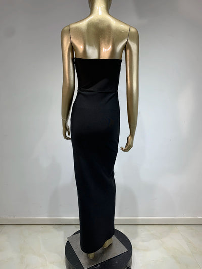 Ladies Women Celebrity Sexy Strapless Backless Black Maxi Long Bodycon Bandage Dress 2025 Elegant Evening Club Party Outfit - Smarsty