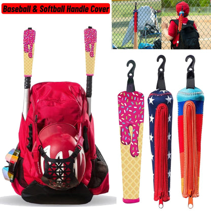 Baseball & Softball Handle Cover Cushy Zippered Sleeve Baseball Bat Handle Cover Hook for Hanging on Fence Baseball Accessories