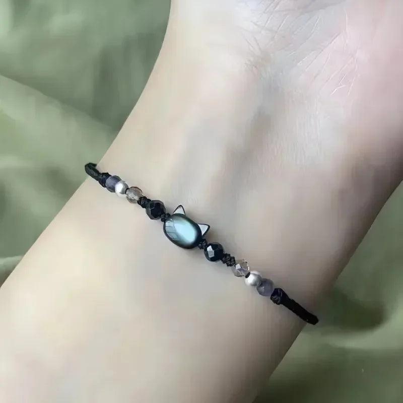 Moonstone Obsidian Couple Bracelets Handmade Minimalist Jewelry - Smarsty