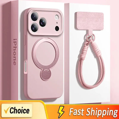 For iPhone 17 Pro Max Lanyard Magnetic Phone Case For iPhone Air 16 13 15 14 Pro Max For Magsafe Wireless Charge Silicone Cover - Smarsty