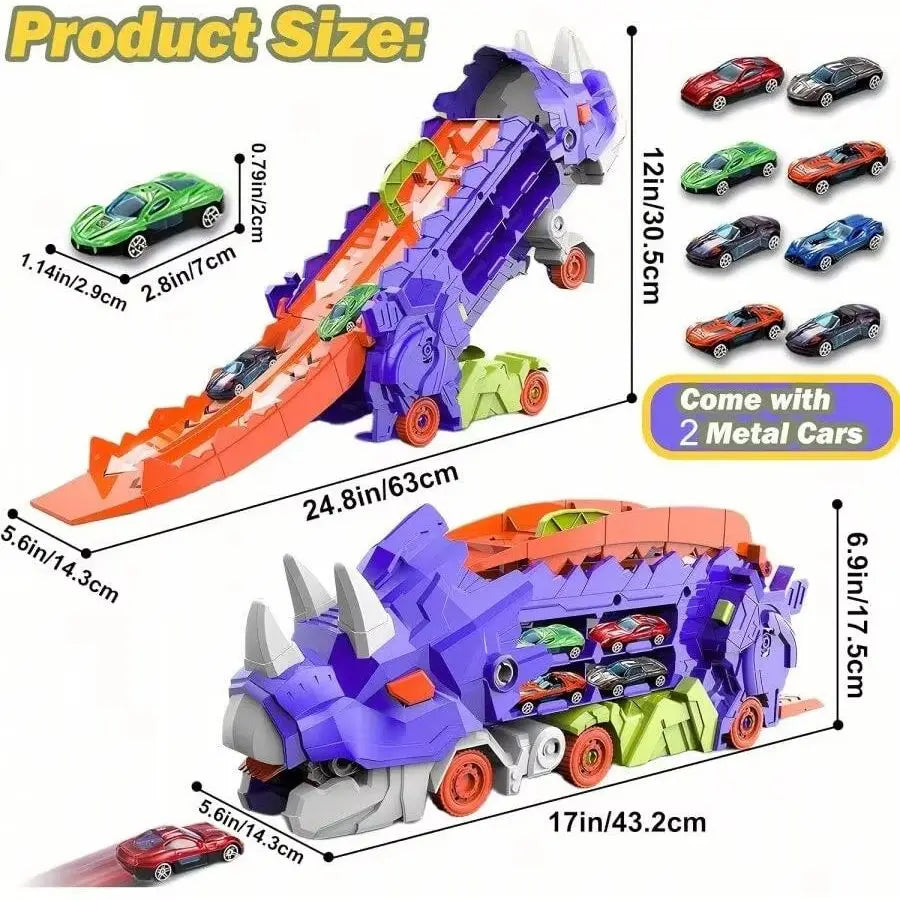 New product folding dinosaur Transporter Car Toys competitive game roll to eat & store die-cast cars（Come with2 Metal Cars） by Smarsty