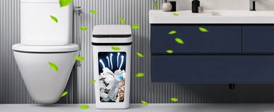 2 Pack 12L Bathroom Automatic Trash Cans Touchless Motion Sensor Slim with Lid for Bathroom Bedroom Living Room Office White - Smarsty