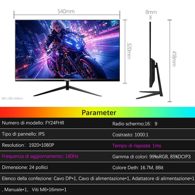 FYHXele 24Inch 180Hz Gaming Monitor 1K FHD Computer Display 1ms Response Time Eye Care Screen LCD Support HDR G-Sync VESA - Smarsty