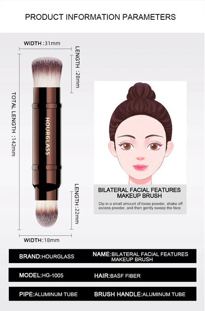 Hourglass Retractable Double-Ended Makeup Brush with Soft Fibers - Smarsty