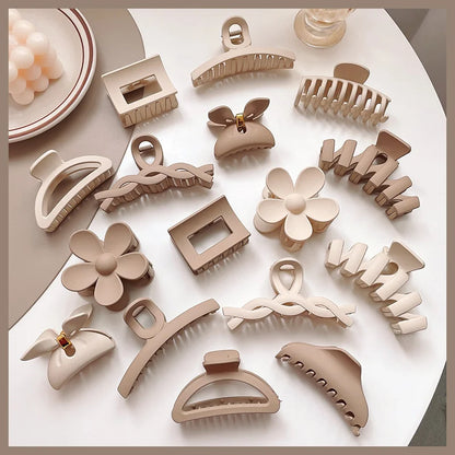 Korean Coffee Beige Acrylic Geometric Hair Claw Clip Large - Smarsty