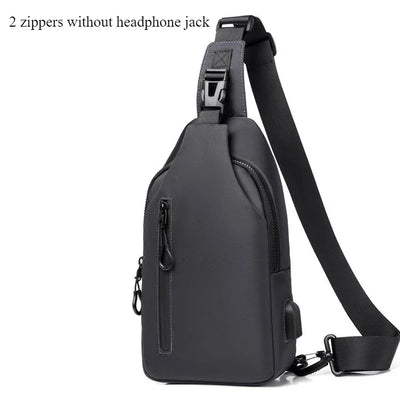 Mens Nylon Chest Bag With USB Charging Compact Crossbody - Smarsty