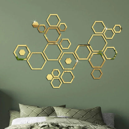 24pcs 3D Hexagonal Mirror Wall Stickers for Home Decor - Smarsty