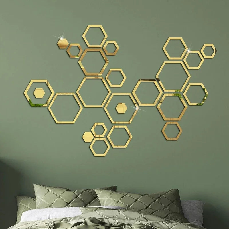 24pcs 3D Hexagonal Mirror Wall Stickers for Home Decor - Smarsty