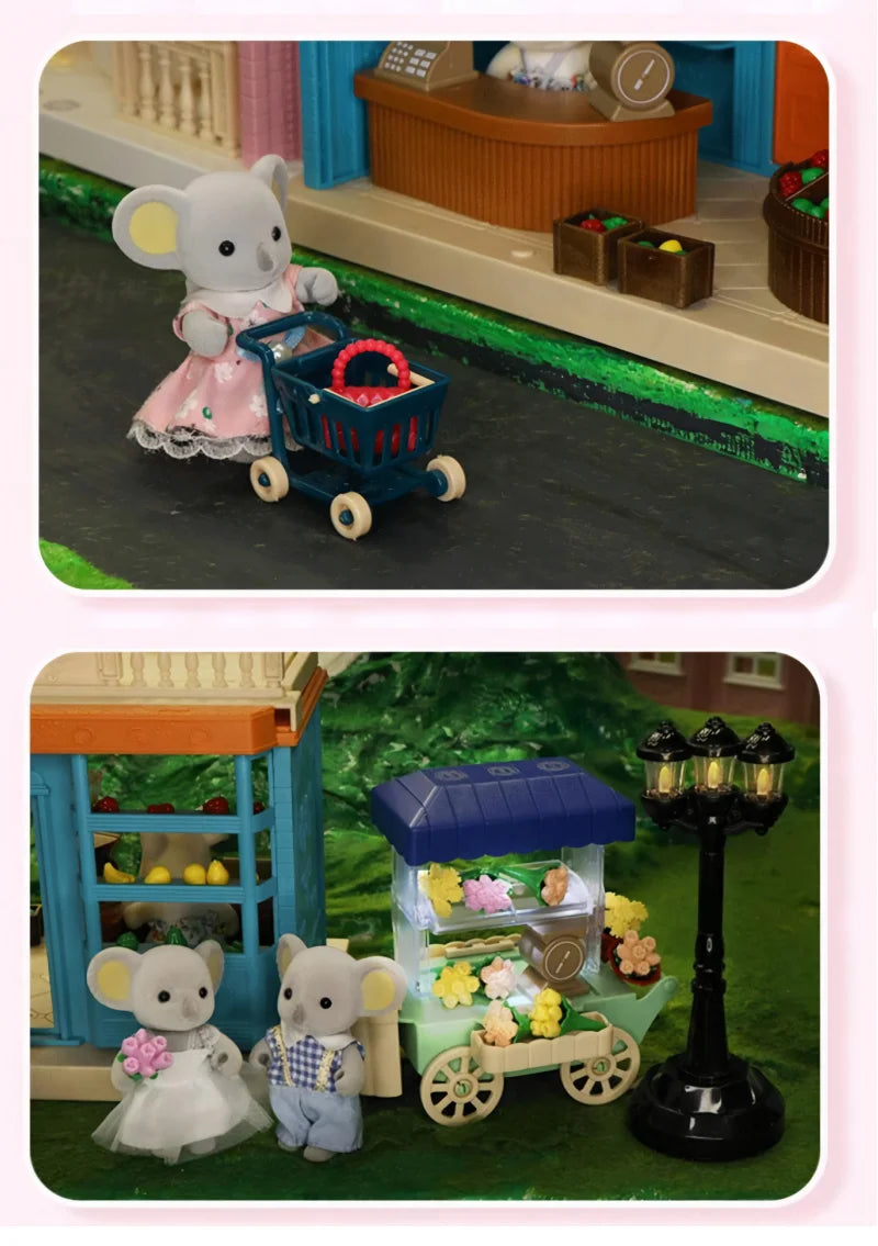 Girls kids Toys Miniature Dollhouse Furniture Shopping PlaySet DIY Family Games Supermarket Flower Store Pretend Toys by Smarsty