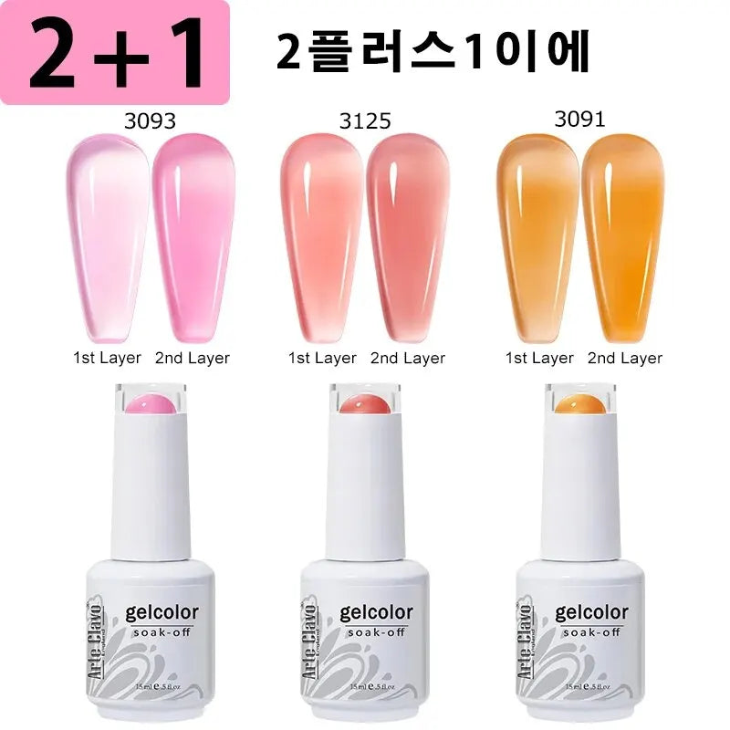 Arte Clavo 3pcs Nude Pink Jelly Gel Polish Set - Smarsty