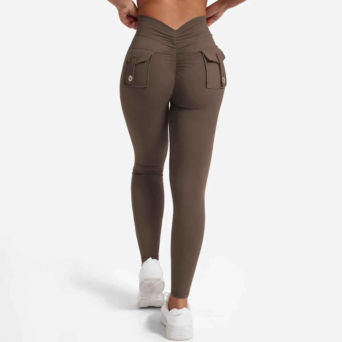 Women's Nylon Yoga Leggings With Buttocks Pocket Spandex Sports Fitness Pants Breathable Hip Lifting