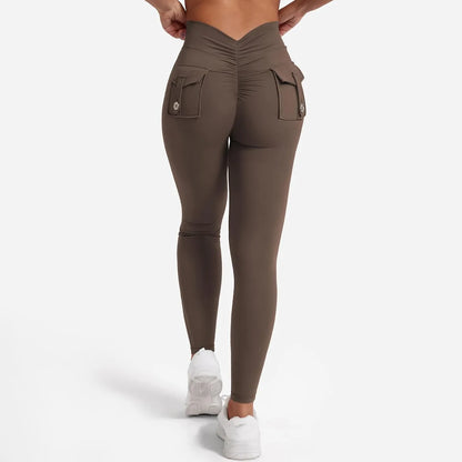 Women's Nylon Yoga Leggings With Buttocks Pocket Spandex Sports Fitness Pants Breathable Hip Lifting - Smarsty