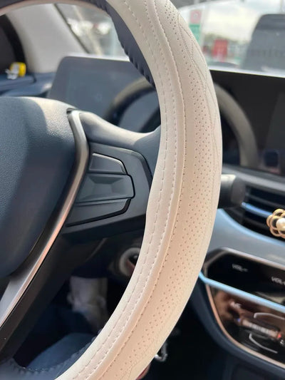 Napa Leather Perforated Patchwork Car Steering Wheel Cover, Non-slip, Breathable, Universal 15 Inch (Approx. 38cm) - Smarsty
