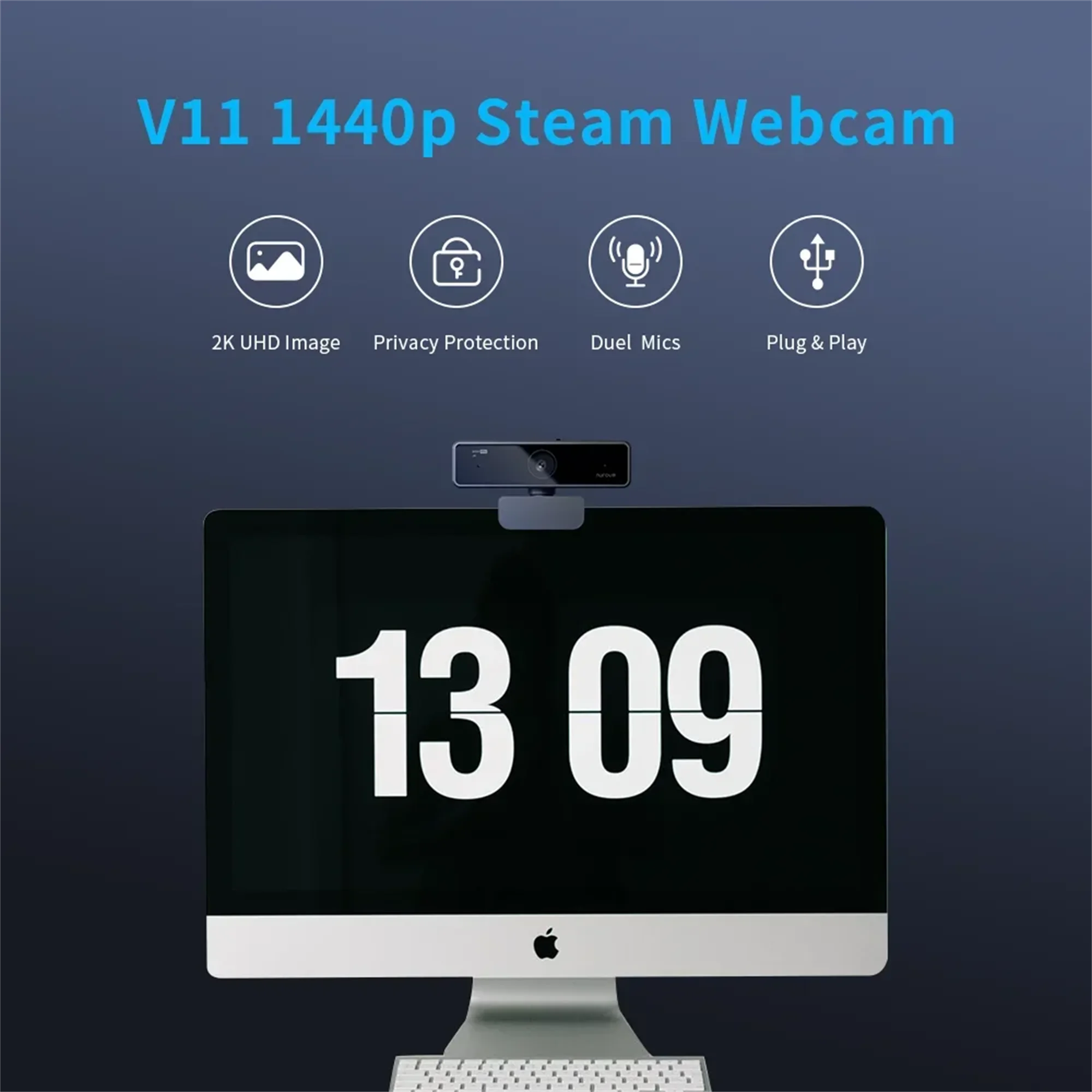 V11 2K Webcam for PC, 1080P 60FPS FHD 90° Web Camera with Microphone&Privacy Cover,USB Plug&Play for Mac/Laptop/Desktop/Computer