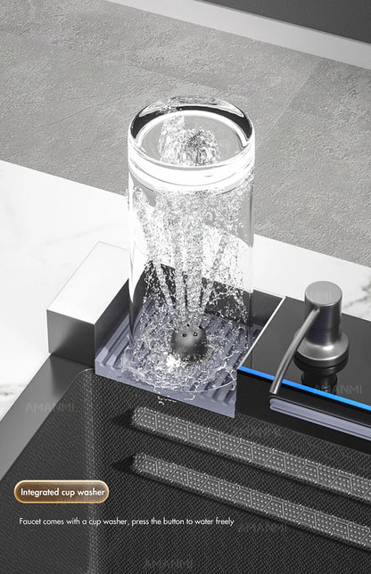 Large Stainless Steel Kitchen Sink with Digital Faucet Display - Smarsty