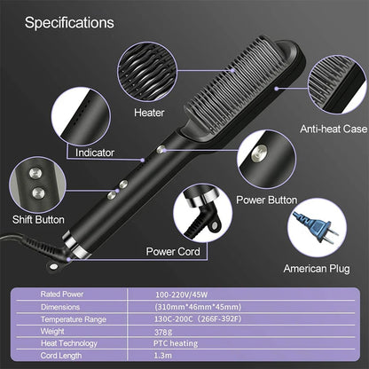 Electric Hair Straightener Brush Fast Heating Ceramic Design - Smarsty